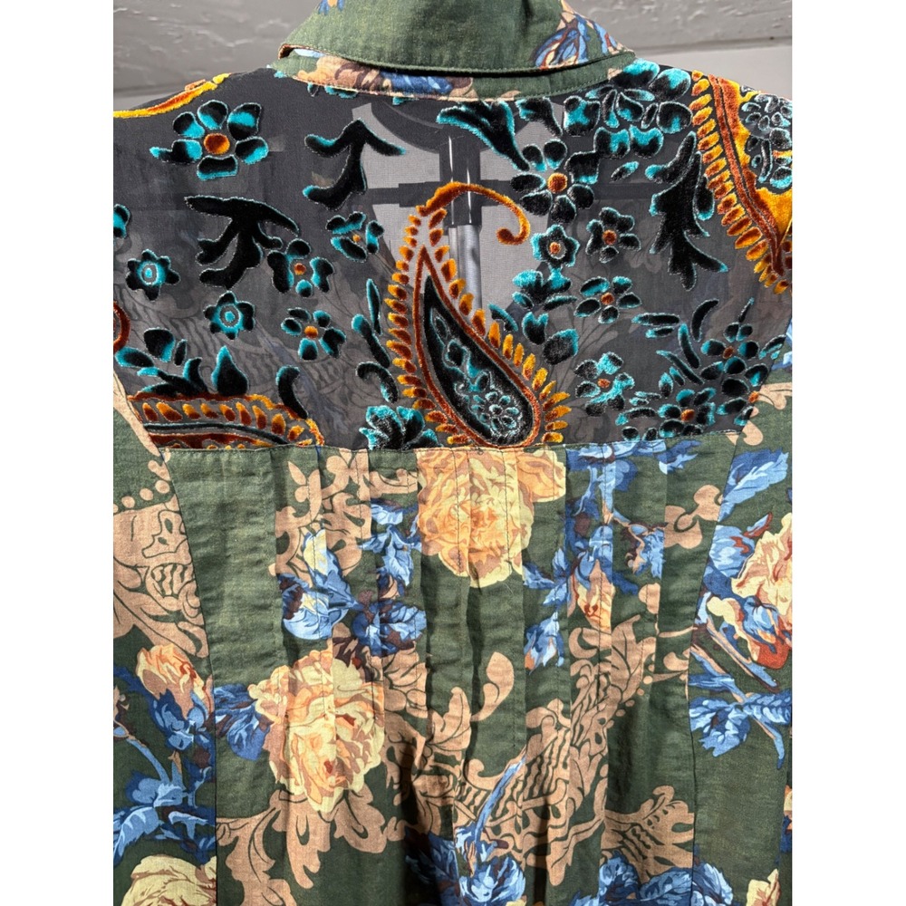 Oddi Boho Mixed Print Tunic Velvet Burnout Sheer Back Floral Blouse Women Medium - Picture 6 of 10